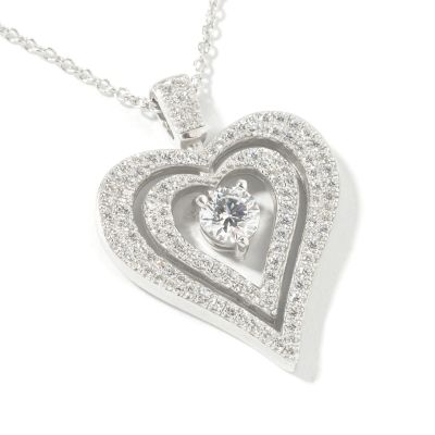 Sterling Silver Brilliante Pave Double Heart Pendant w/ Chain