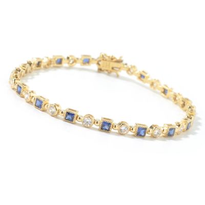 Sterling Silver / Vermeil 7.5" Simulated Sapphire & Brilliante Bracelet