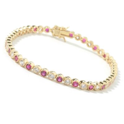 Sterling Silver / Vermeil 7.5" Simulated Ruby & Brilliante Bracelet