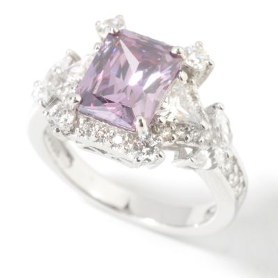 Sterling Silver Emerald Cut Pink Brilliante Ring