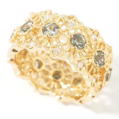 J315917 - Sterling Silver / Vermeil Green & White Brilliante Band Ring