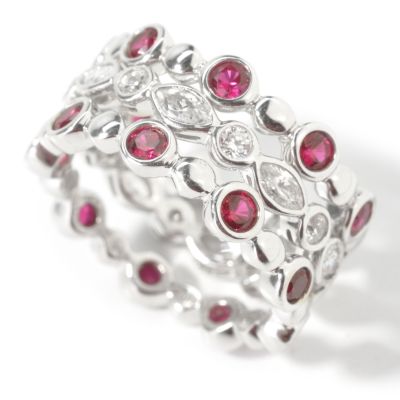 Sterling Silver Simulated Ruby & Brilliante Three-Ring Set