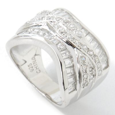 Sterling Silver Baguette & Round Cut Brilliante Band Ring