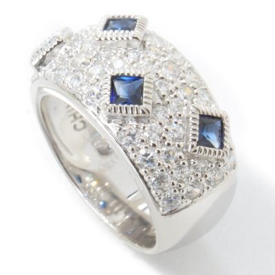 Sterling Silver Blue Simulated Sapphire & Brilliante Band Ring