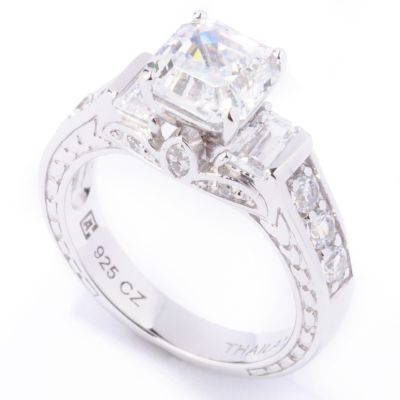 J315962 -  Sterling Silver / Platinum or 18K Vermeil Asscher Cut Brilliante Ring