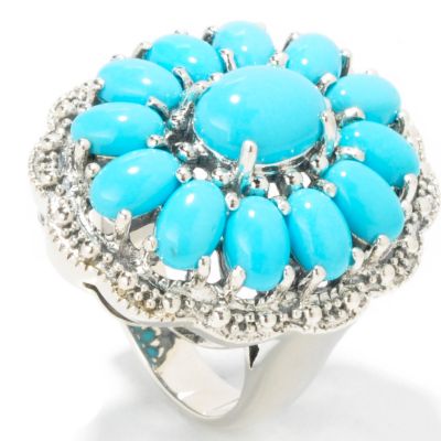 J316022 - Sterling Silver Sleeping Beauty Turquoise Cluster Ring