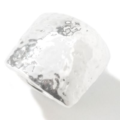 Sterling Silver Hammered Rectangle Dome Ring