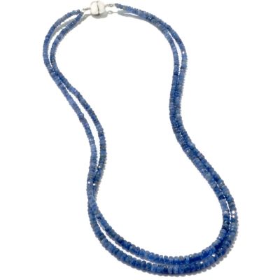 Sterling Silver 18" Double Strand Sapphire, Ruby or Emerald Beaded Necklace
