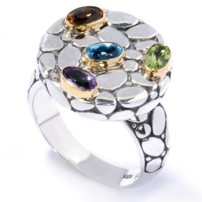 Sterling Silver / 18K Gold Amethyst Multi-Gem Pebble Print Ring