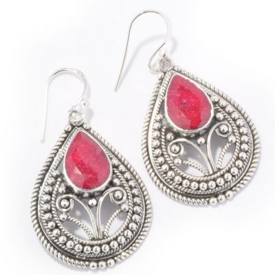 J316092 - Sterling Silver Green Tourmaline, Sapphire or Ruby Teardrop Earrings