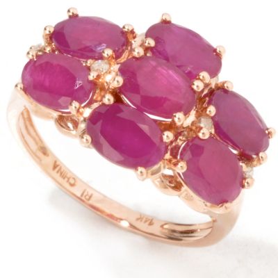 14K Rose Gold Ruby & Diamond Cluster Ring