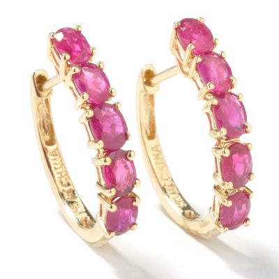 14K Gold Ruby Hoop Earrings