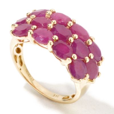 14K Gold Three-Row Ruby Band Ring