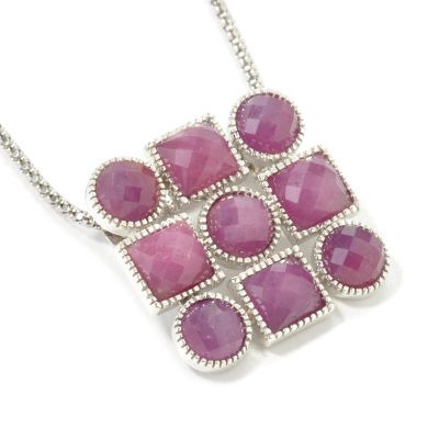 Sterling Silver Opaque Ruby Pendant w/ 18" Chain