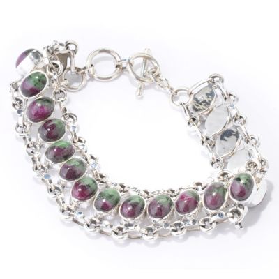 Sterling Silver 7.5" Ruby Zoisite Link Bracelet