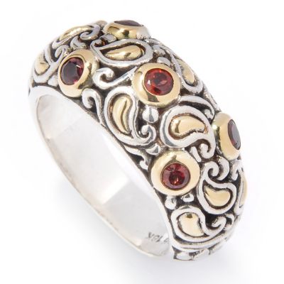 Sterling Silver / 18K Gold Garnet Paisley Ring