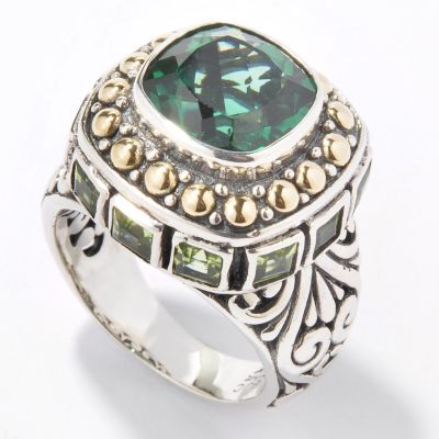 J316153 - Sterling Silver / 18K Gold Green Quartz & Peridot Ring