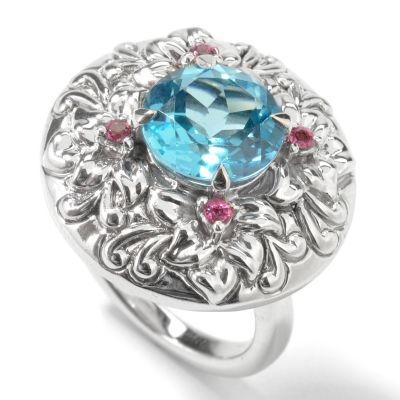 14K White Gold Blue Topaz & Pink Tourmaline Electroform Ring