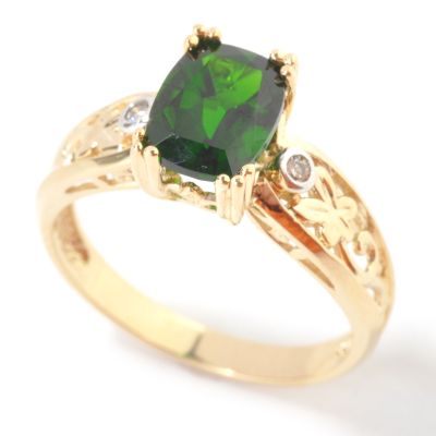 14K Gold Russian Chrome Diopside & Diamond Ring