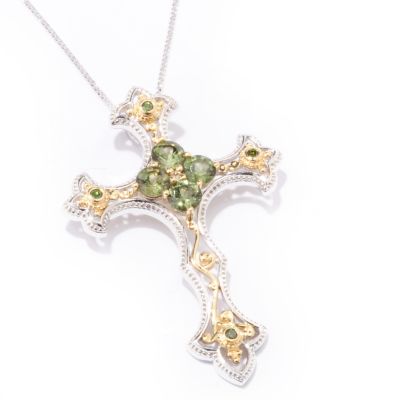 J316202 - 14K White / Yellow Gold Tashmarine & White / Green Diamond Pendant w/ Chain