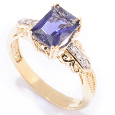 14K Gold Iolite & Diamond Ring