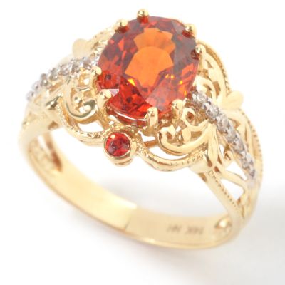 14K Gold Fire Spessartite, Orange Sapphire & Diamond Ring
