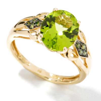 14K Gold Peridot & Green Diamond Ring