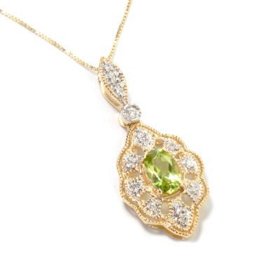 J316268 - 14K Gold Peridot & Diamond Milgrain Pendant w/ 18" Chain