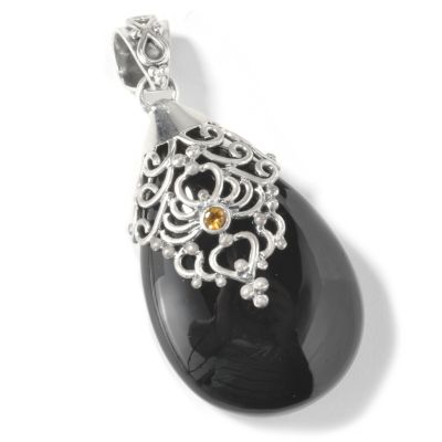 J316297 - Sterling Silver Picture Jasper or Onyx & Amethyst Pendant