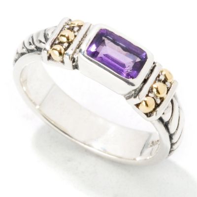 J316354 - Sterling Silver / 18K Gold Blue Topaz, Amethyst or Peridot Ring