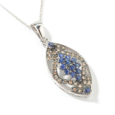 J316402 - 14K White Gold Sapphire & Cocoa Diamond Pendant w/ 18" Chain