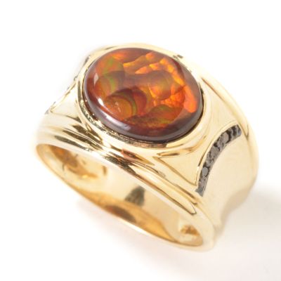 J316590 - 14K Gold Fire Agate & Black Diamond Men's Ring