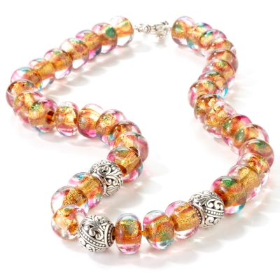 Sterling Silver 22" Brown or Green Murano Glass Beaded Necklace