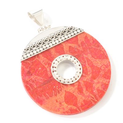 J316668 - Sterling Silver Red Coral Circle Pendant