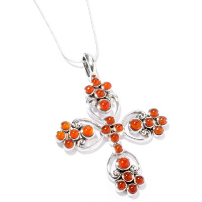J316676 - Sterling Silver Turquoise or Carnelian Cross Pendant w/ Chain