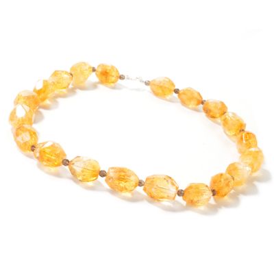 Sterling Silver 19" Citrine & Smoky Quartz Beaded Necklace