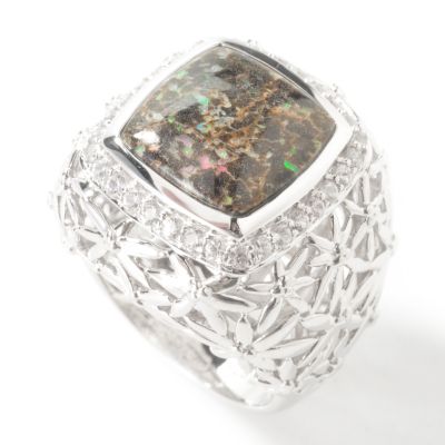 J316717 - Sterling Silver Black Opal & White Sapphire Ring