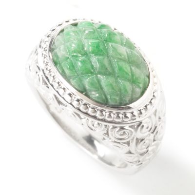 J316718 - Sterling Silver Oval Green Russian Jade East West Ring