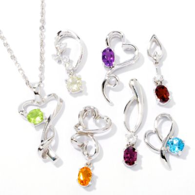 Sterling Silver Interchangeable Gemstone Pendant Set w/ Chain