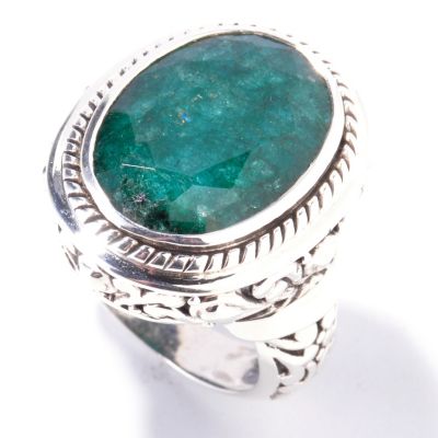 J316832 - Sterling Silver Oval Emerald Ring