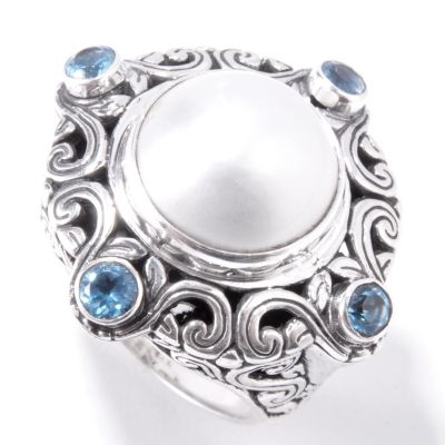 J316859 - Sterling Silver Freshwater Cultured Mabe Pearl & Blue Topaz Ring
