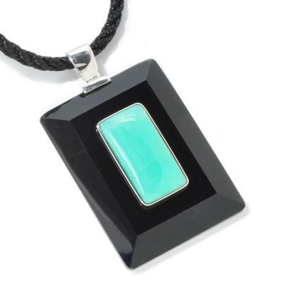 J316894 - Sterling Silver Chrysoprase & Black Agate Pendant w/ Cord
