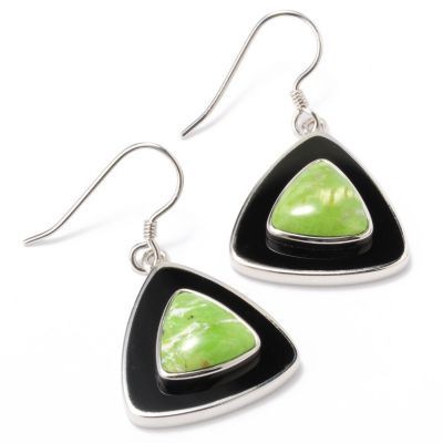 J316900 - Sterling Silver Green Gaspeite & Black Agate Earrings