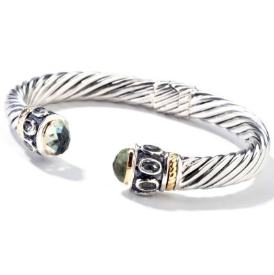 Sterling Silver / 18K Gold 7" Green Amethyst Cuff Bracelet