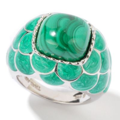 J316924 - Sterling Silver Green Enamel Malachite Ring