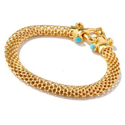J317015 - 925 Fusion&trade; 8" Turquoise Accented Tulipano Bombe Bracelet