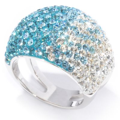 J317072 -  Sterling Silver Sea Blue Austrian Crystal "Oceans Away" Domed Ring