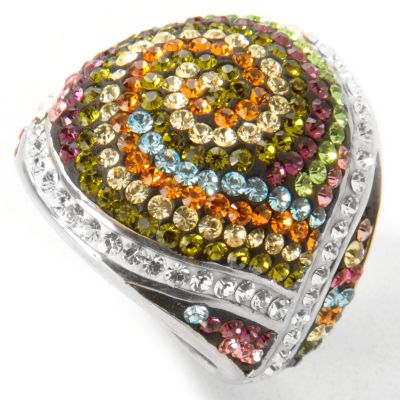 J317076 - Sterling Silver Multi-Color Austrian Crystal "Let's Talk" Cocktail Ring