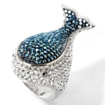 J317081 - Sterling Silver Blue & White Austrian Crystal "Whale of Fun" Ring