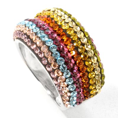 J317087 - Sterling Silver Multi-Color Austrian Crystal "Over the Rainbow" Ring